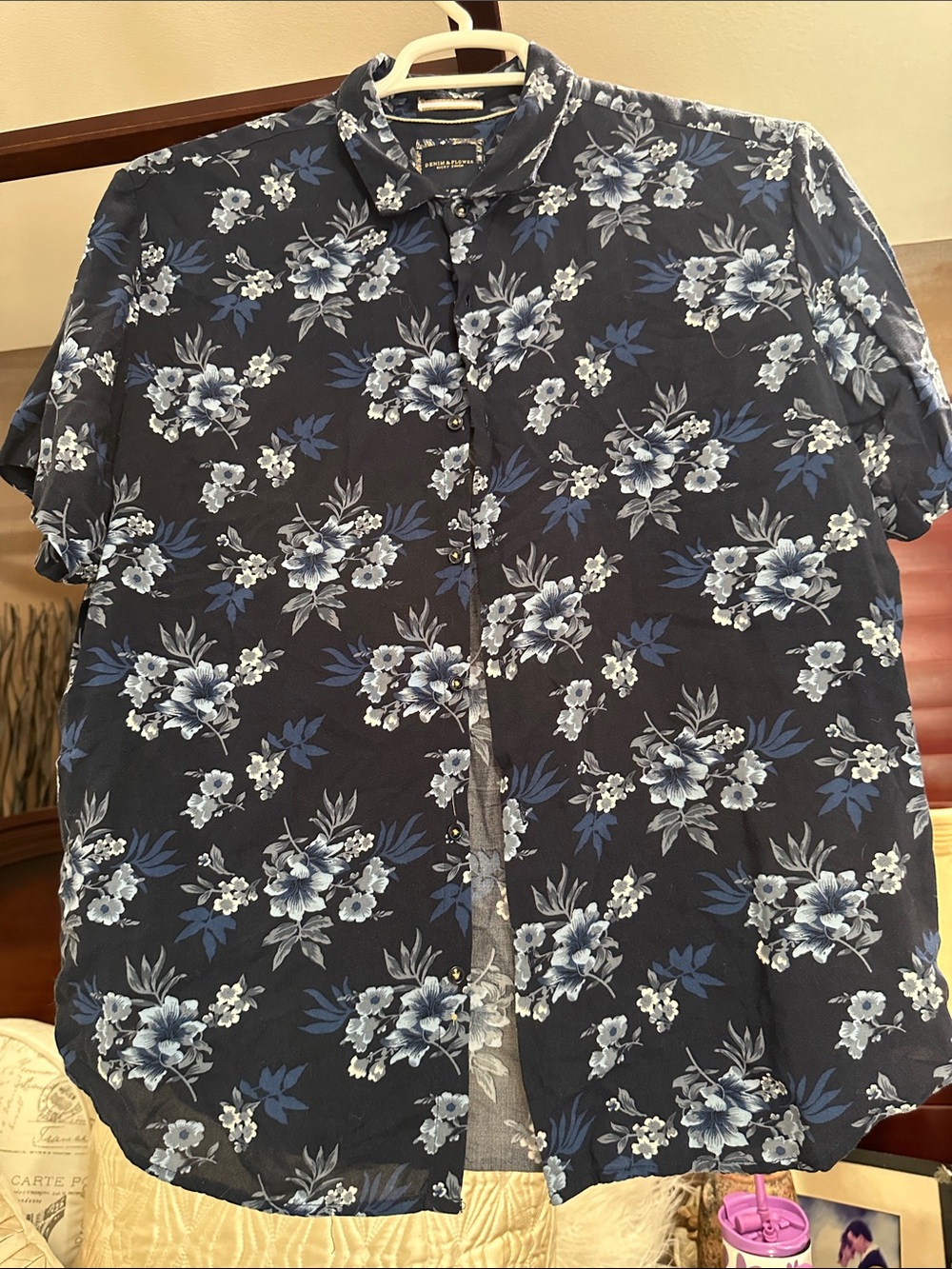Denim & Flower Navy and Blue Floral Short-Sleeve Button-Down Shirt